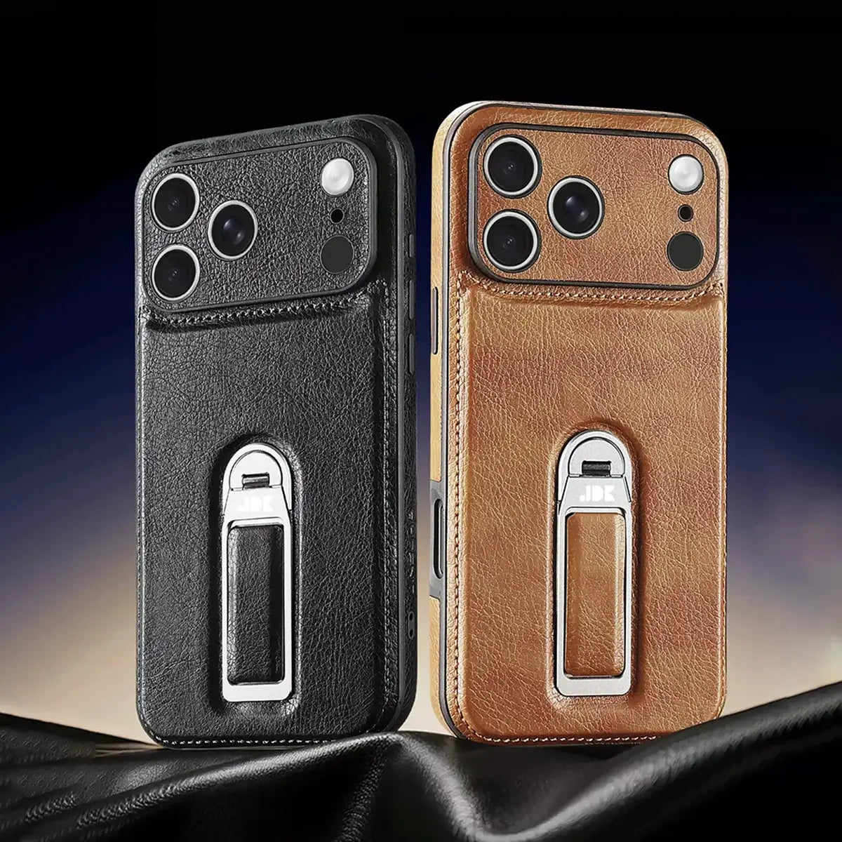 Leather iPhone Case with Built In Metal Kickstand