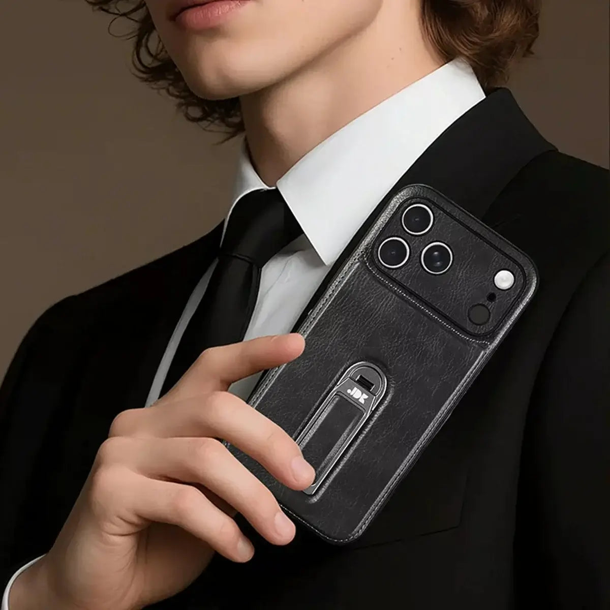 Leather iPhone Case with Built In Metal Kickstand