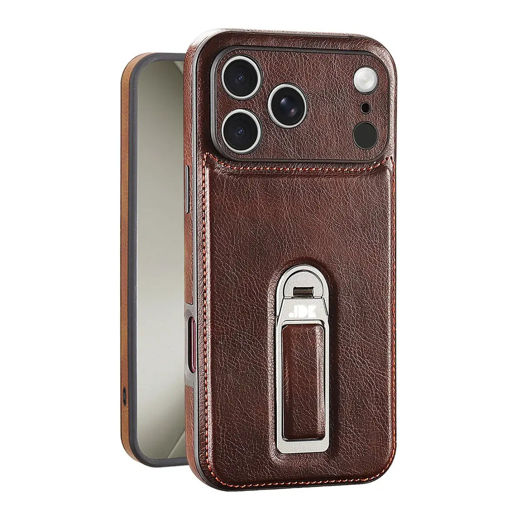 Leather iPhone Case with Built In Metal Kickstand