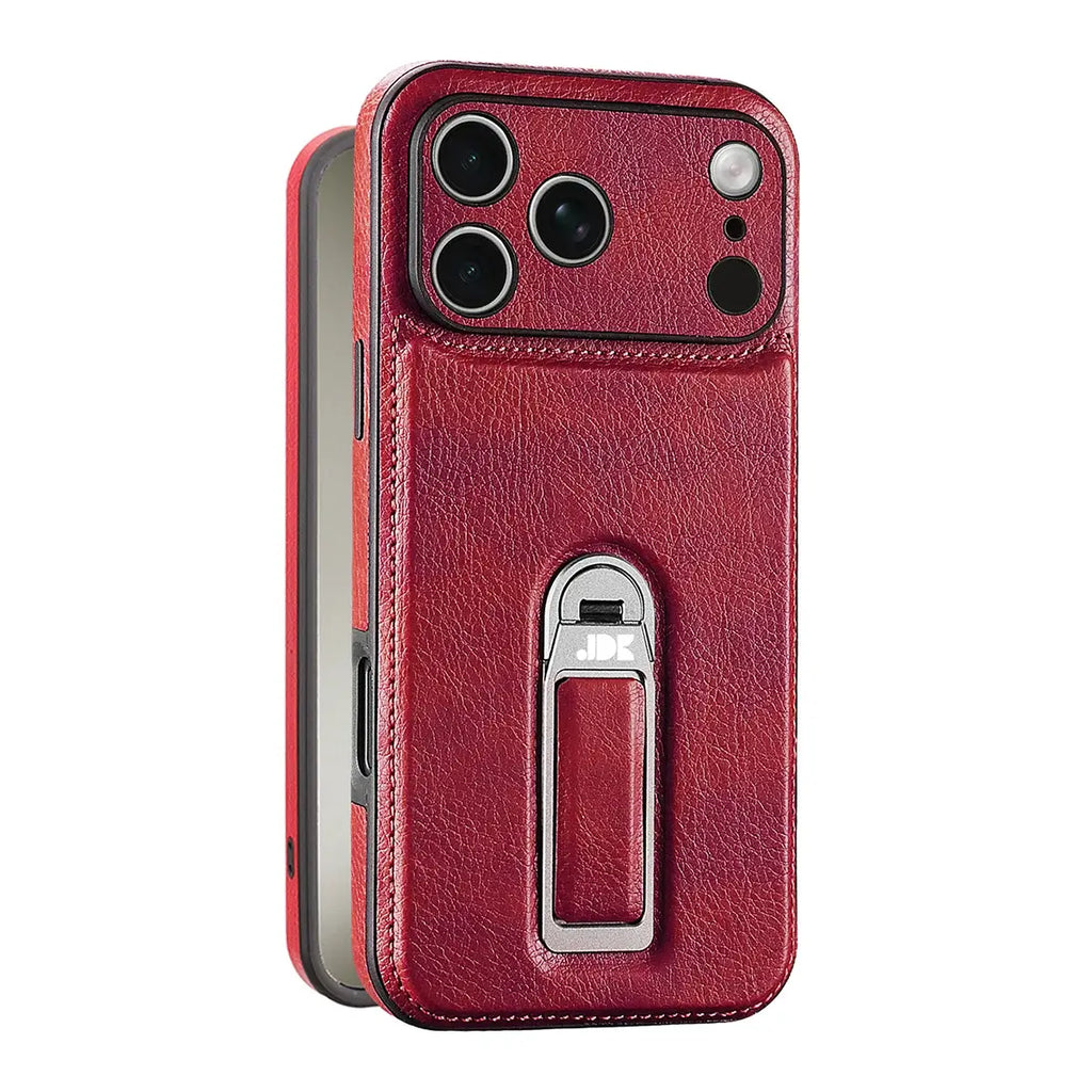 Leather iPhone Case with Built In Metal Kickstand