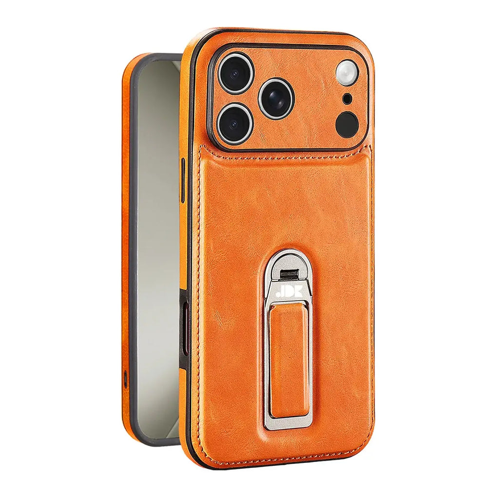 Leather iPhone Case with Built In Metal Kickstand