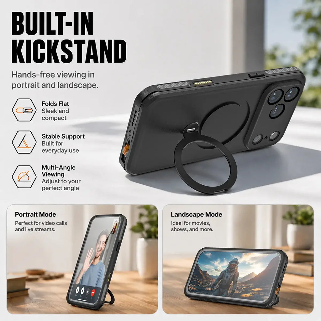 Waterproof MagSafe iPhone Case with Ring Stand