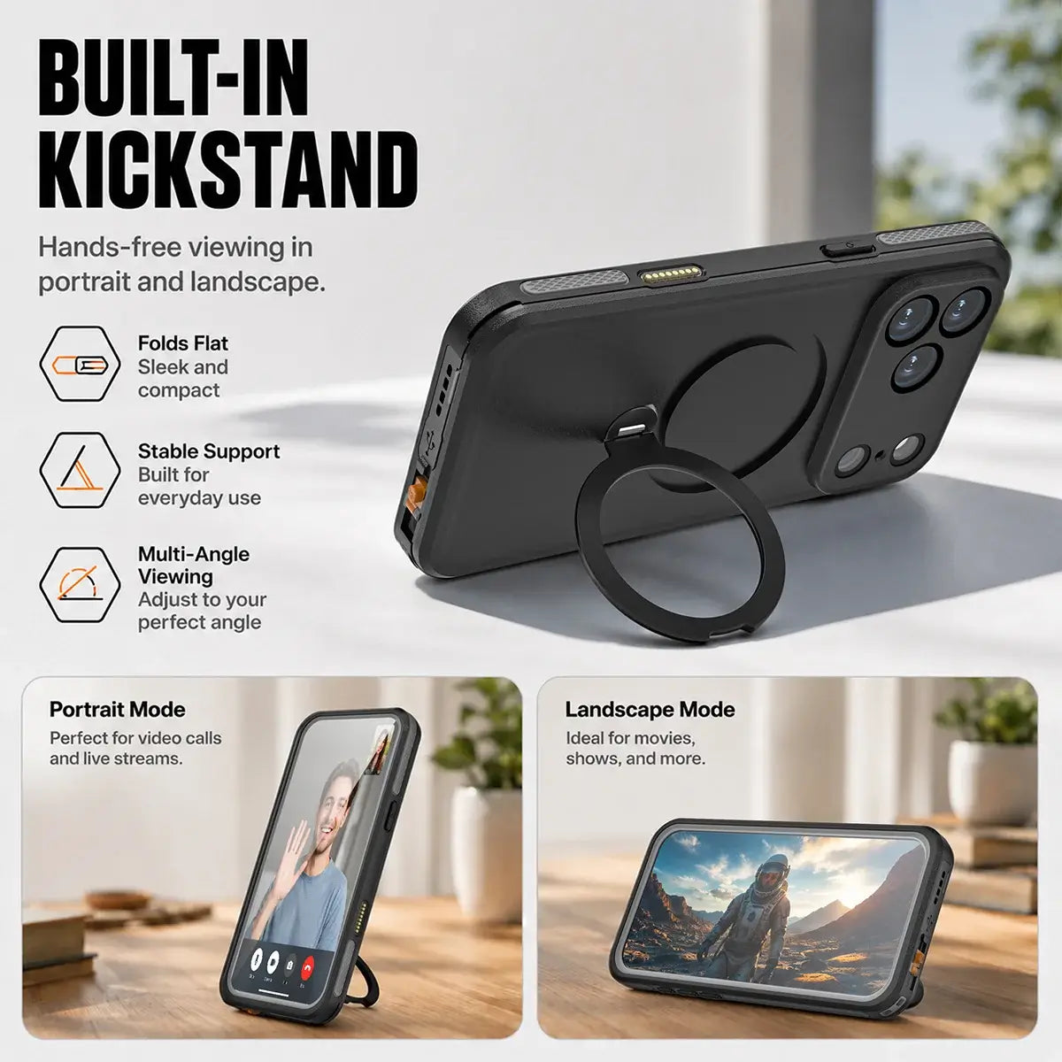 Waterproof MagSafe iPhone Case with Ring Stand