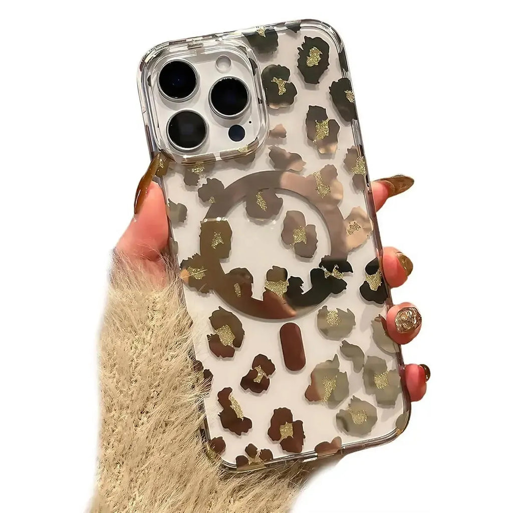 Leopard Print Clear MagSafe iPhone Case