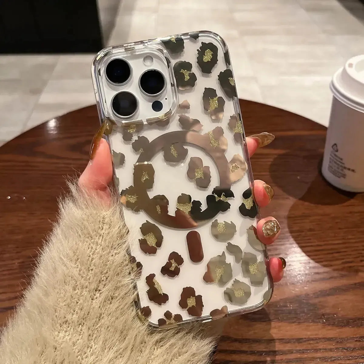 Leopard Print Clear MagSafe iPhone Case