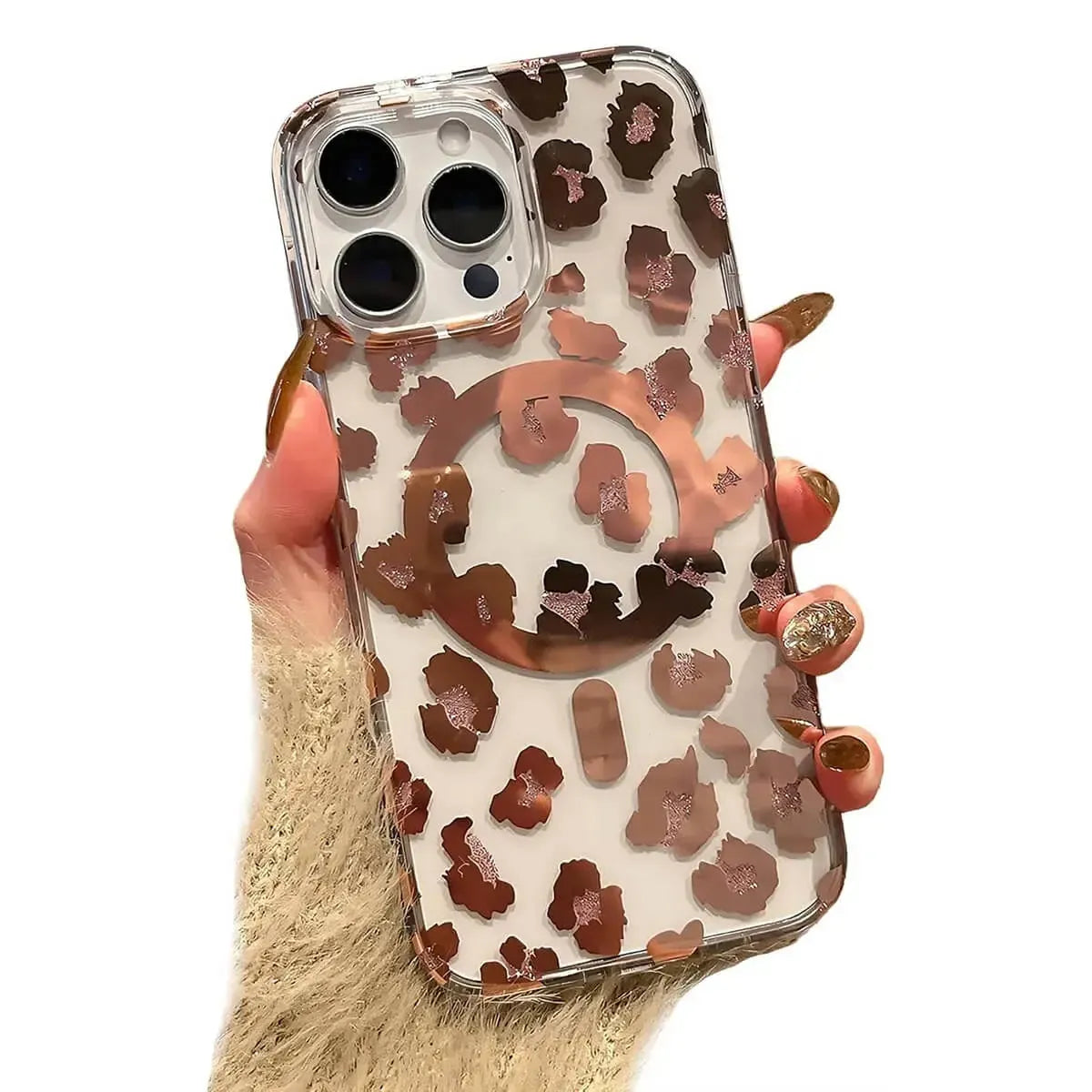 Leopard Print Clear MagSafe iPhone Case