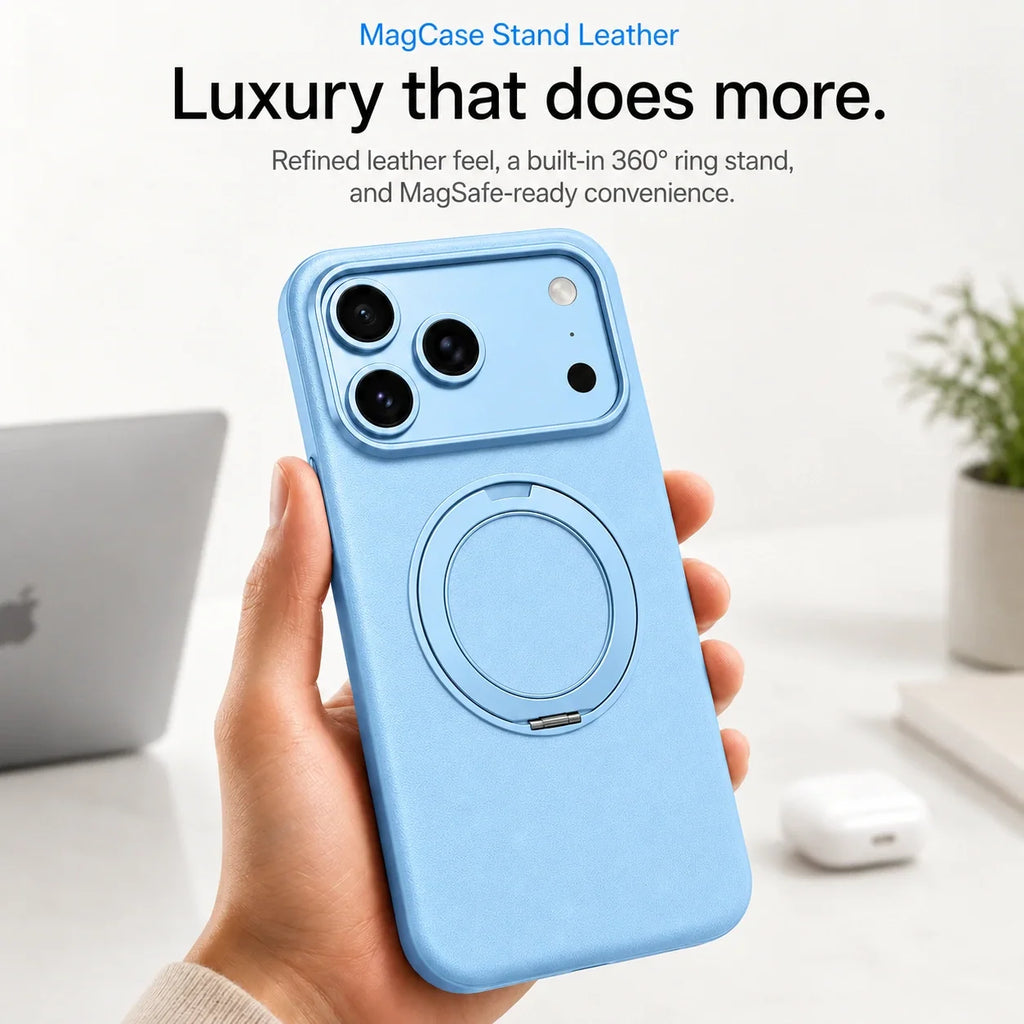 Leather Phone Case with Folding Ring Stand
