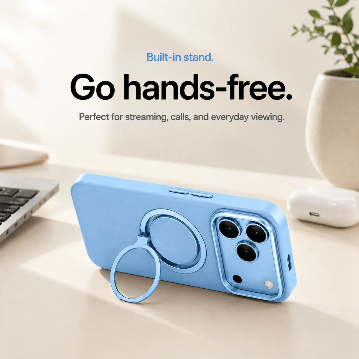 Leather Phone Case with Folding Ring Stand