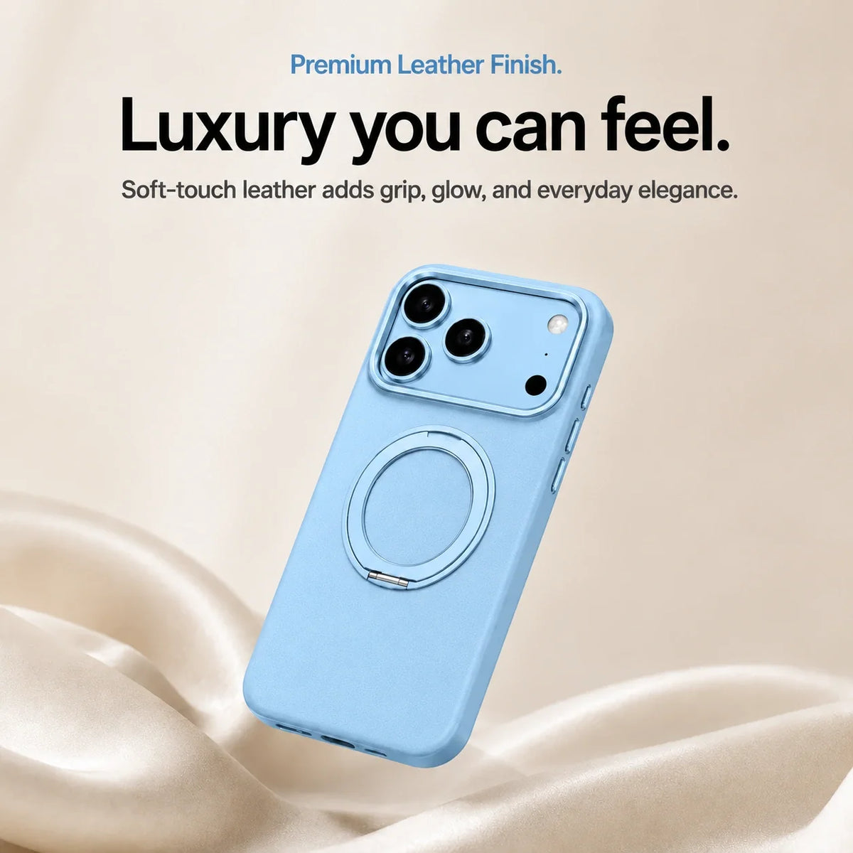 Leather Phone Case with Folding Ring Stand