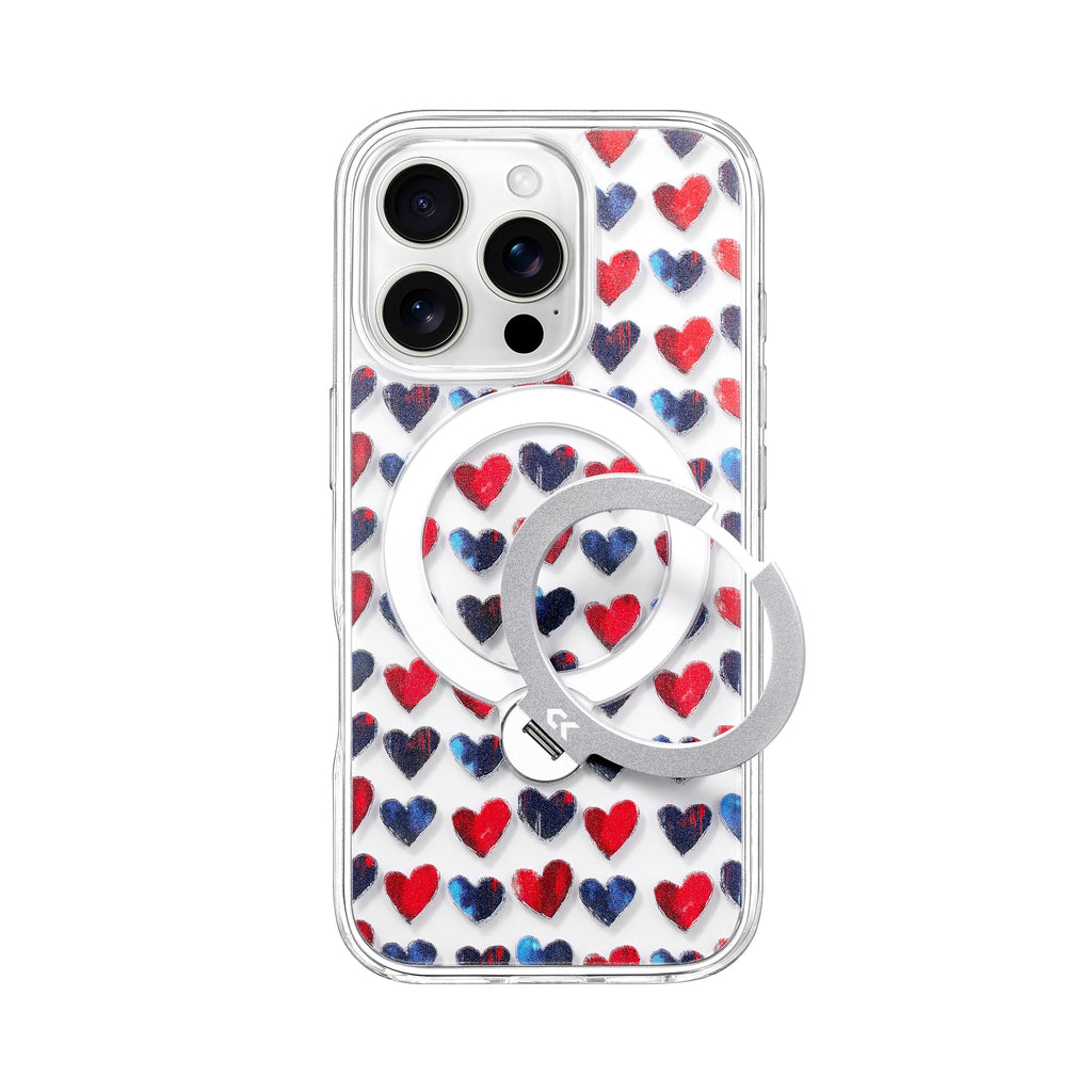 Heart Pattern MagSafe iPhone Case with Ring Stand