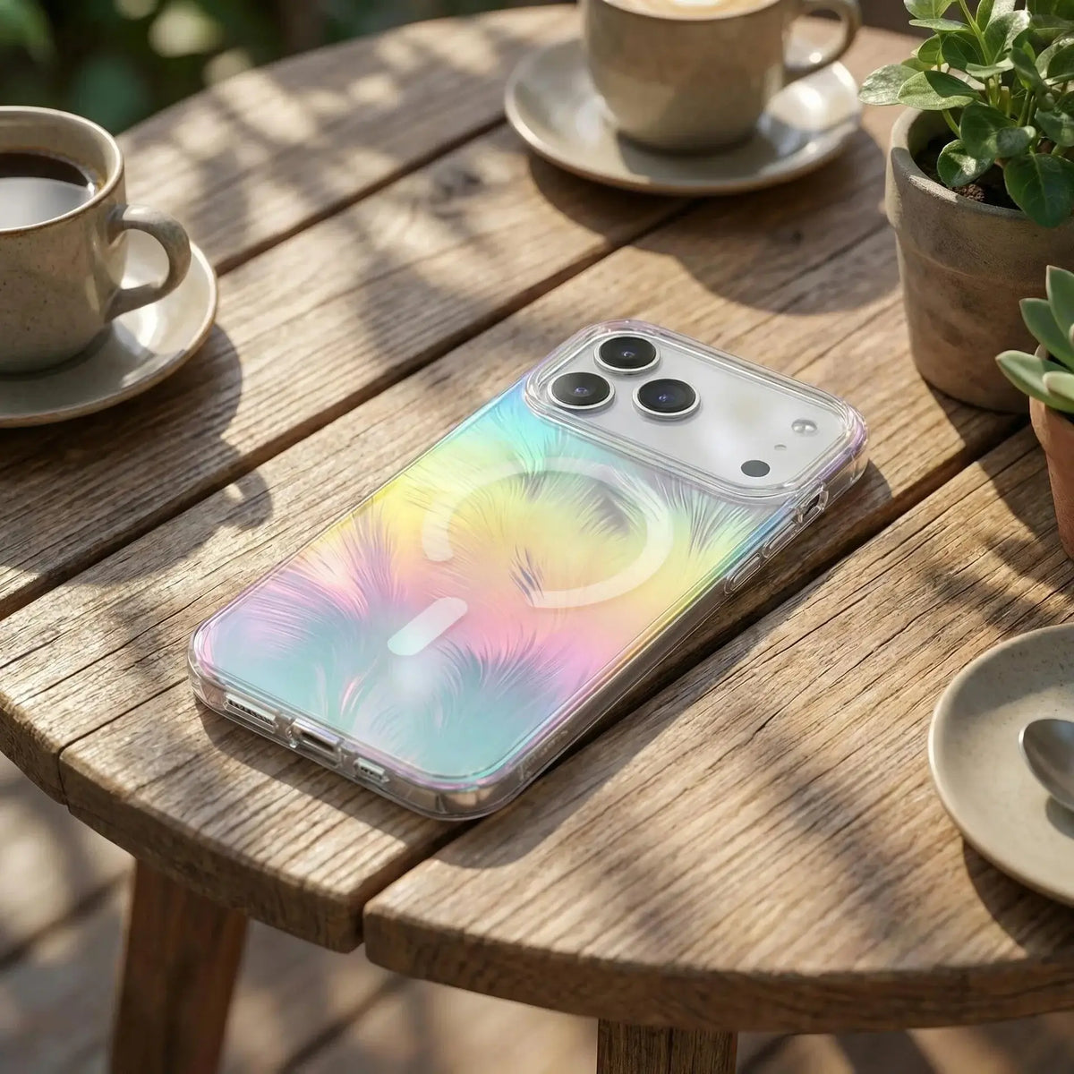 Holographic Feather Pattern MagSafe Phone Case