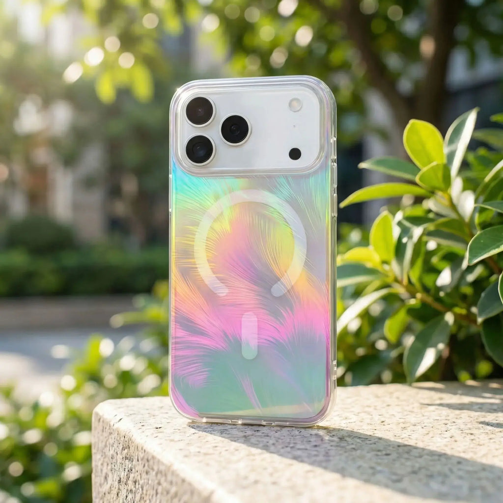 Holographic Feather Pattern MagSafe Phone Case