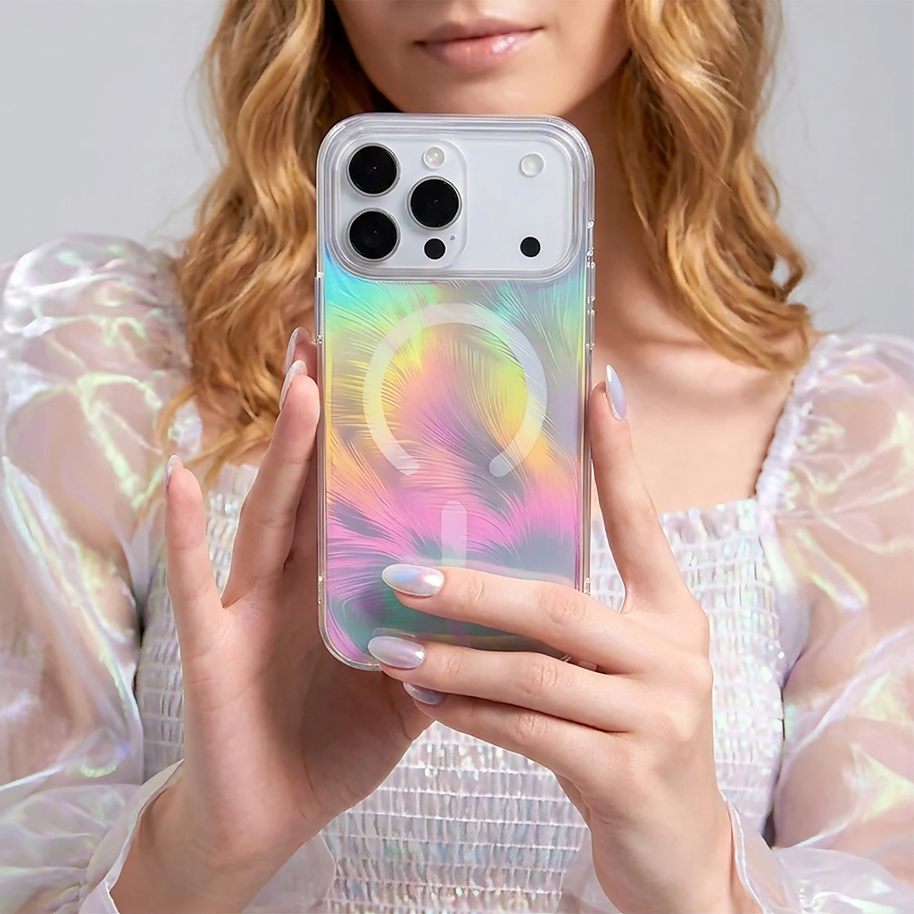Holographic Feather Pattern MagSafe Phone Case