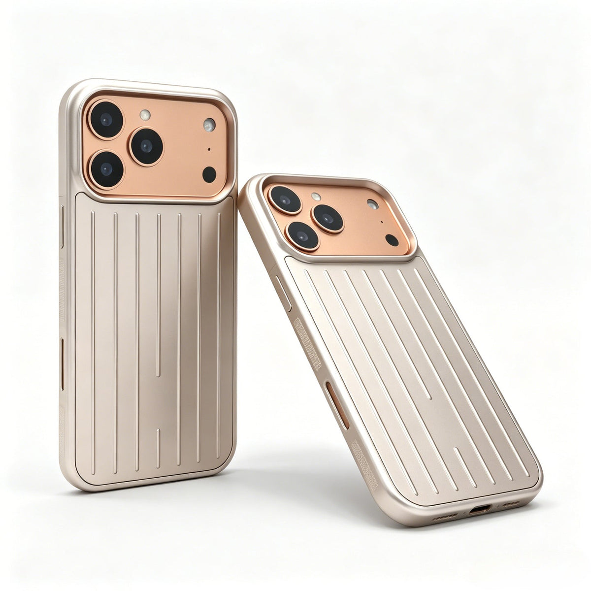 Brushed Metal Look iPhone Case with Vertical Groove Pattern and Camera Lens Guard