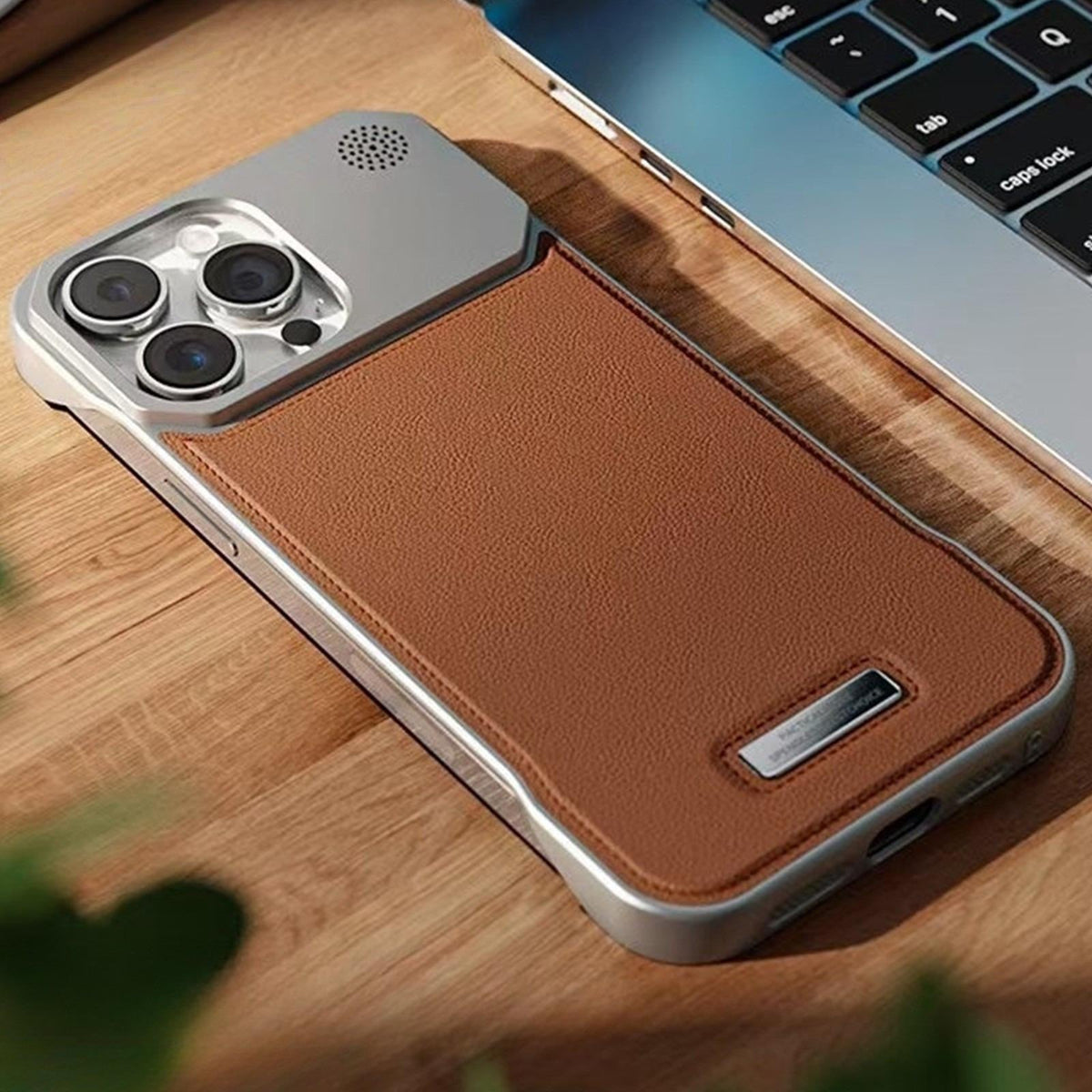 Leather Panel Metal Frame iPhone Case