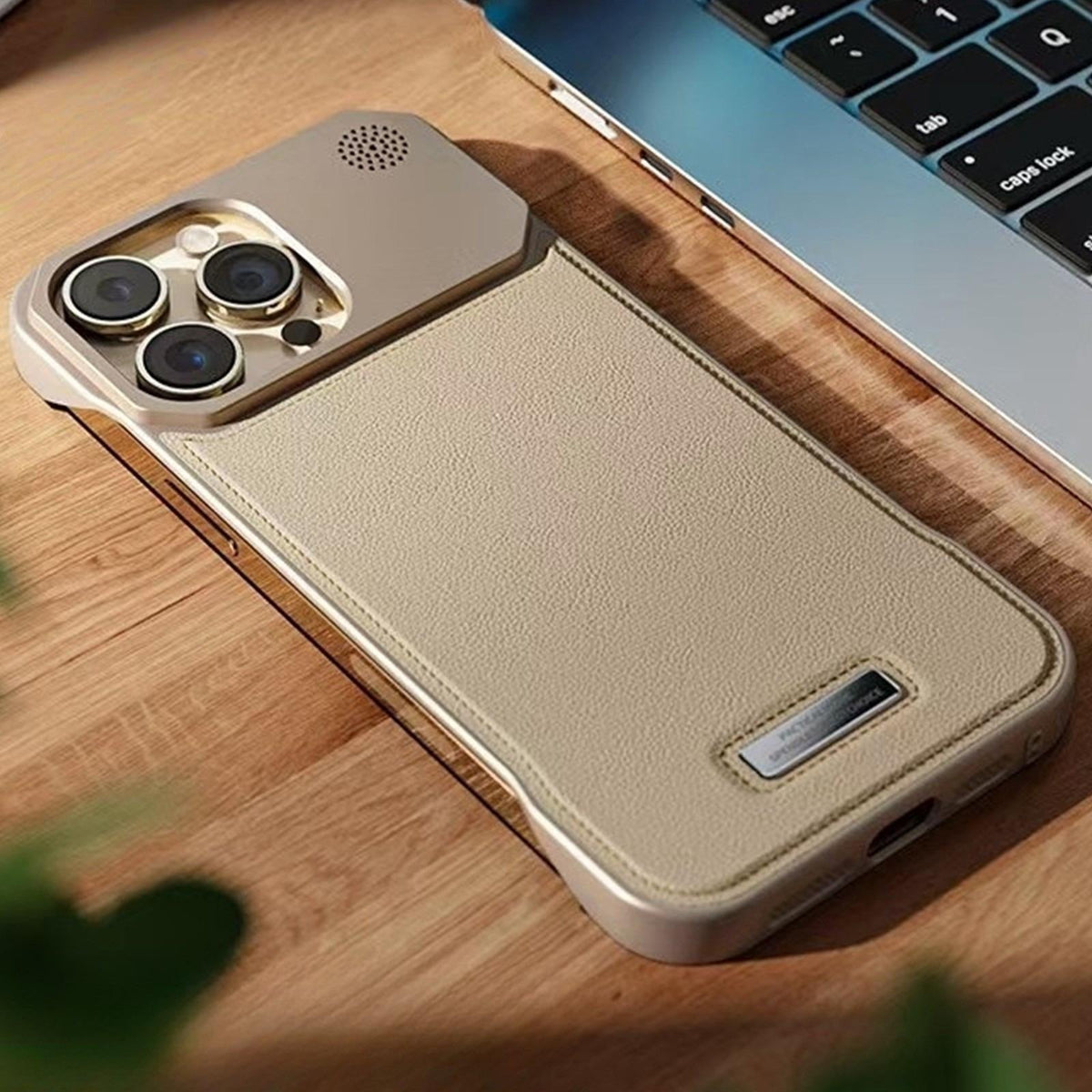 Leather Panel Metal Frame iPhone Case