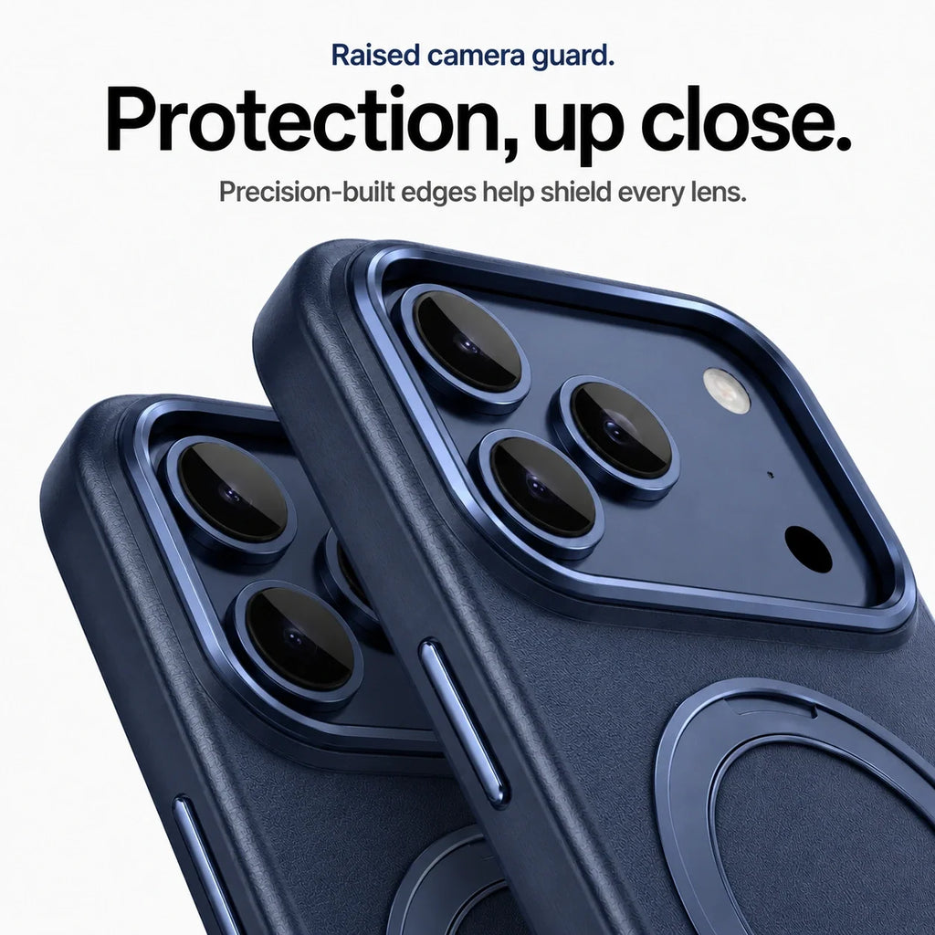 Leather Phone Case with Folding Ring Stand