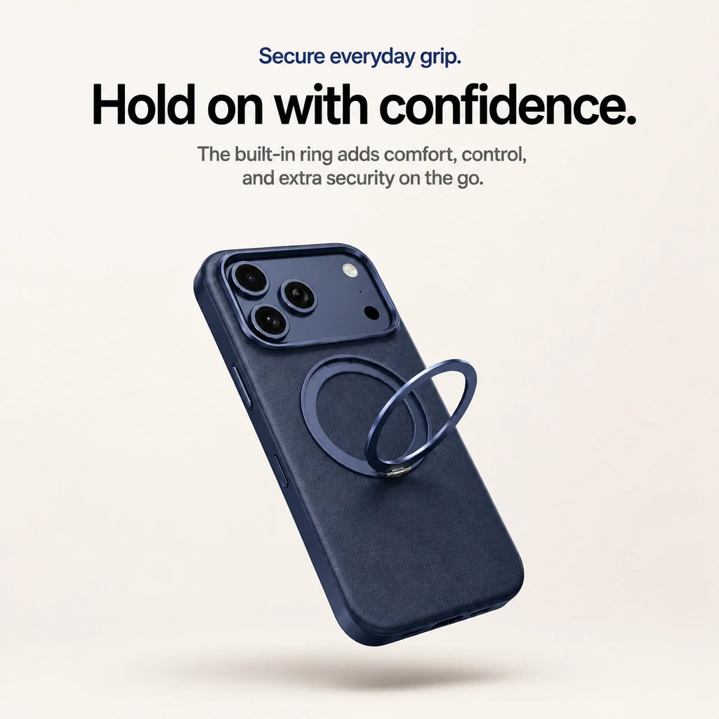 Leather Phone Case with Folding Ring Stand