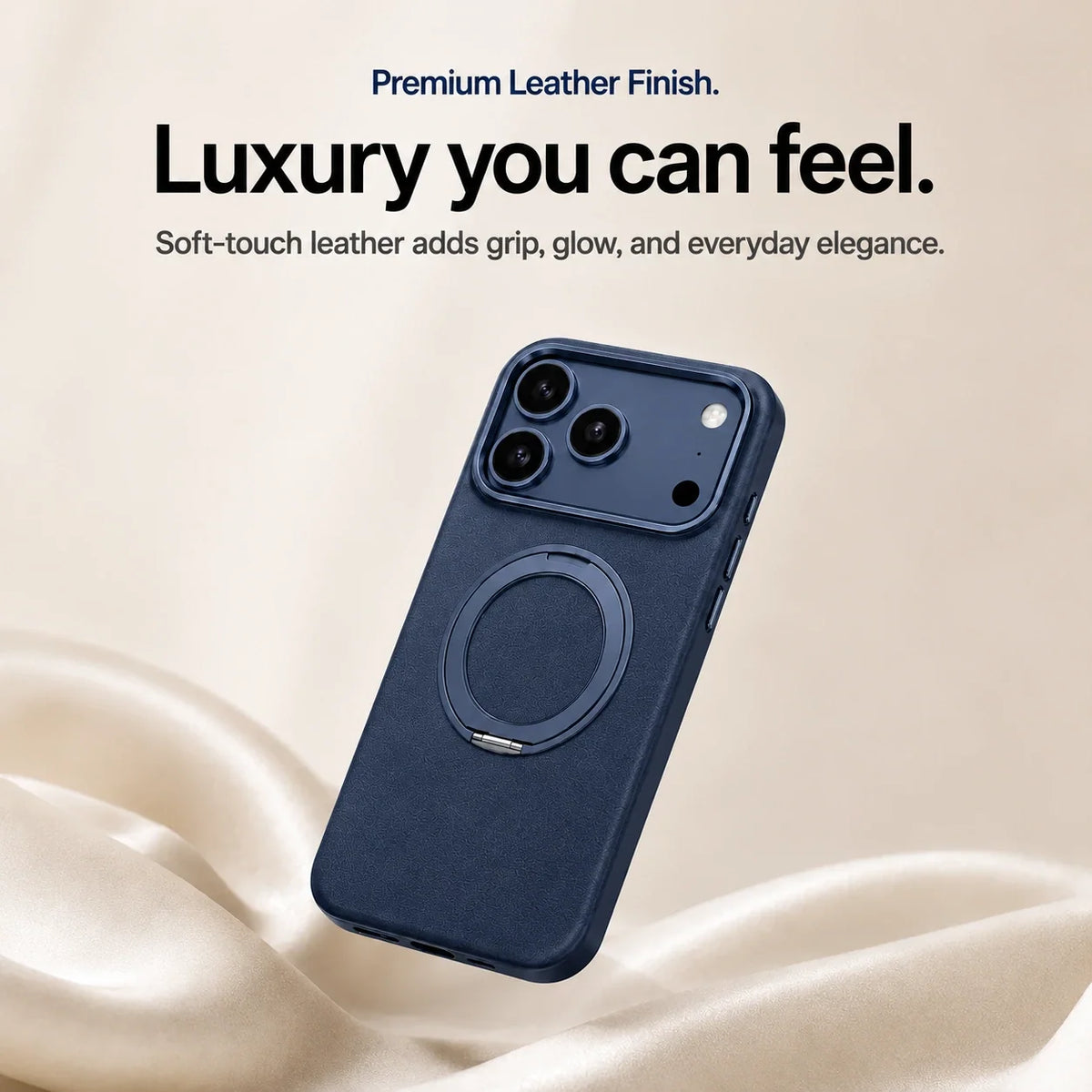 Leather Phone Case with Folding Ring Stand