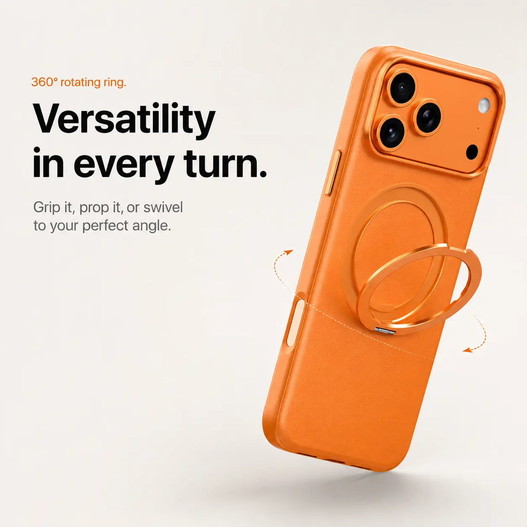 Leather Phone Case with Folding Ring Stand