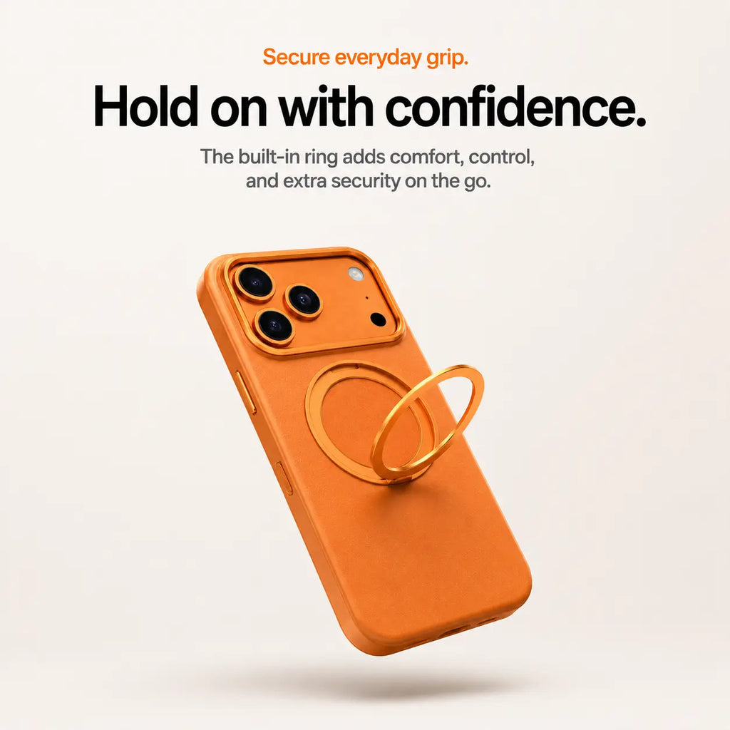 Leather Phone Case with Folding Ring Stand
