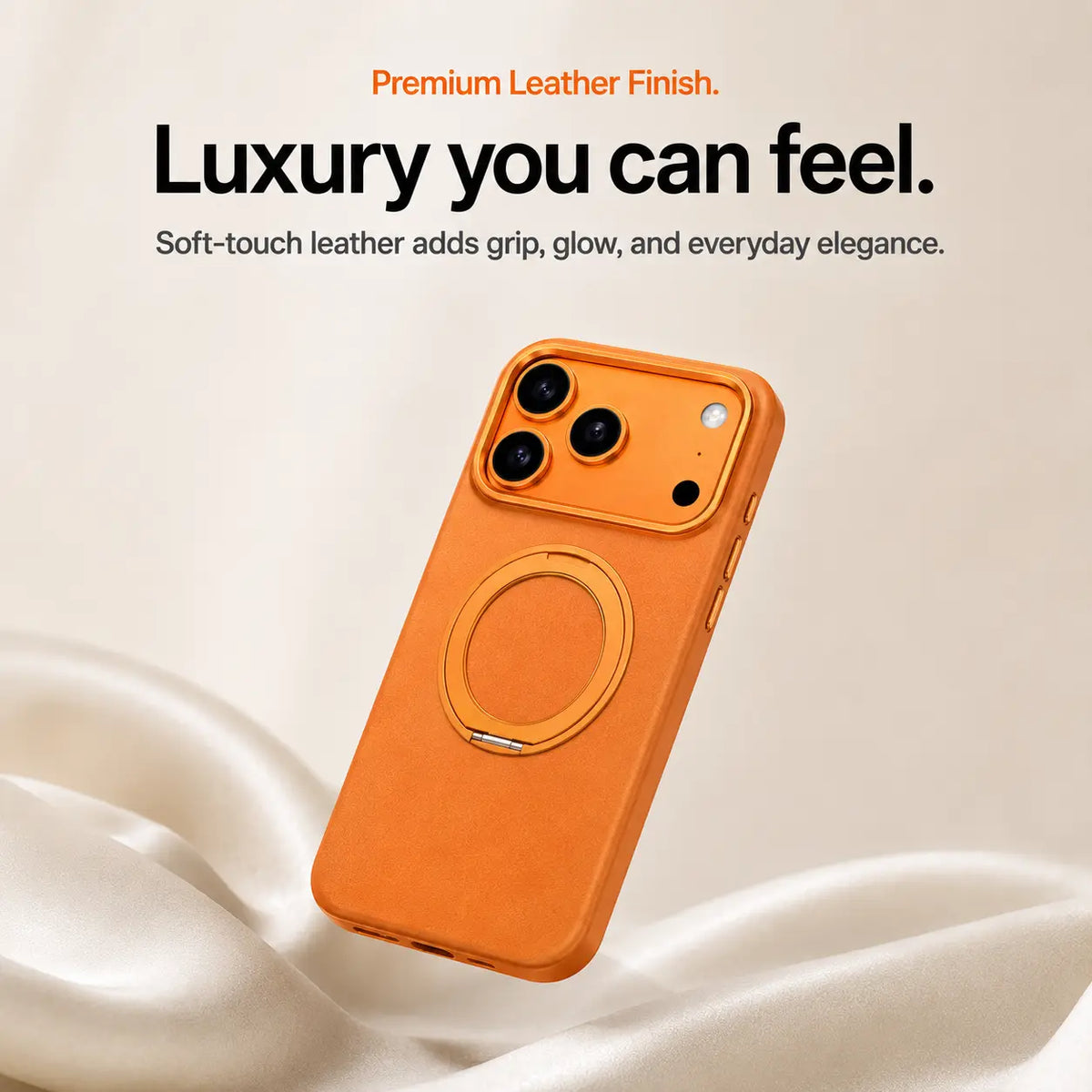 Leather Phone Case with Folding Ring Stand