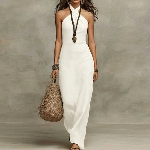 Agnes Halter Neck Linen Maxi Dress_1