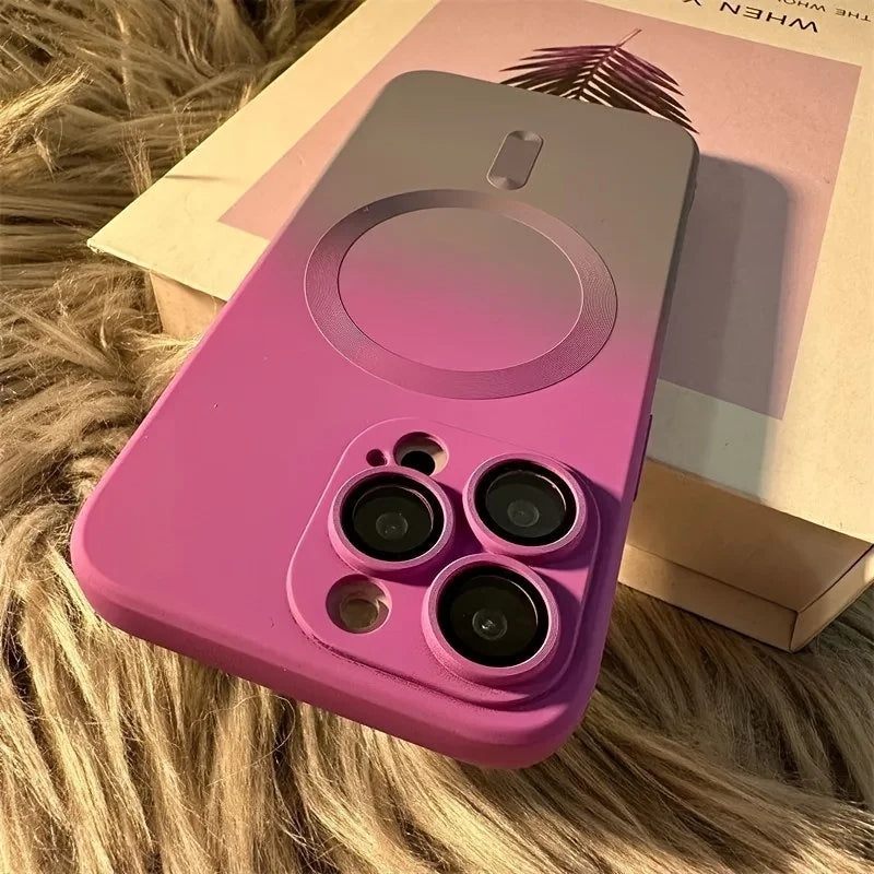 Gradient Ombre MagSafe iPhone Case Soft Silicone with Raised Camera Frame and Lens Guard
