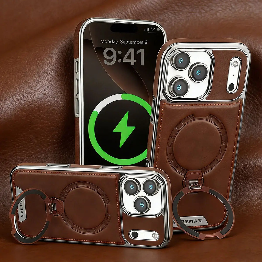 MagSafe Leather Phone Case with Ring Stand
