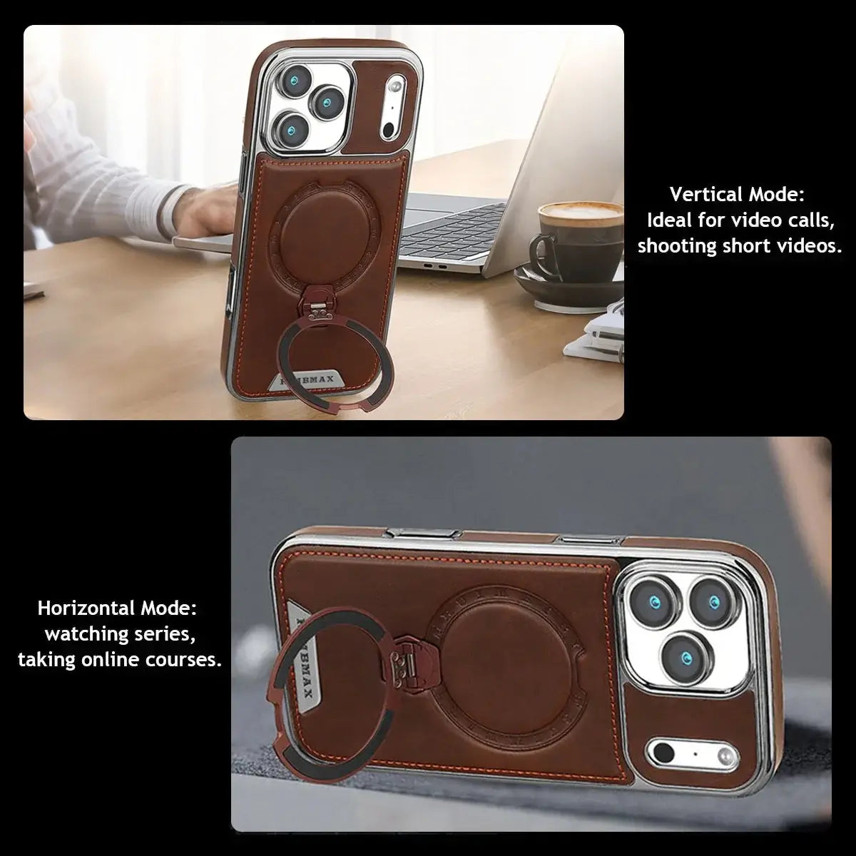 MagSafe Leather Phone Case with Ring Stand