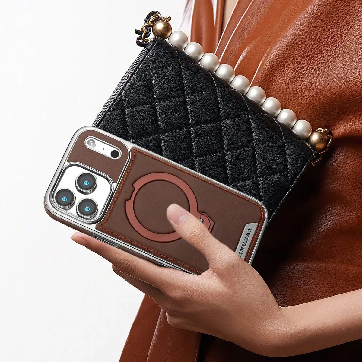 MagSafe Leather Phone Case with Ring Stand