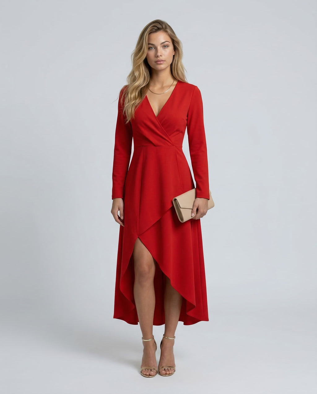 Emilia Long Sleeve Wrap Midi Dress_1