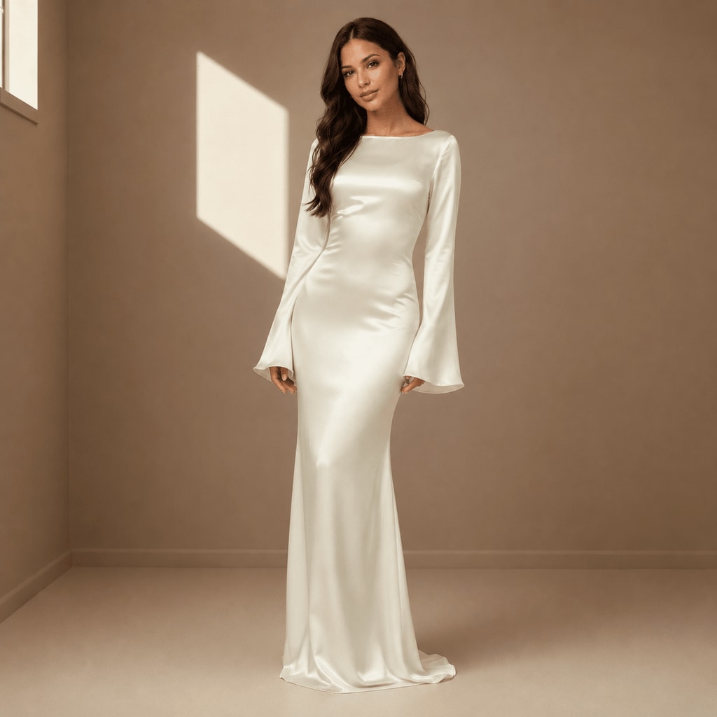 Thea Bell Sleeve Satin Maxi Dress_1
