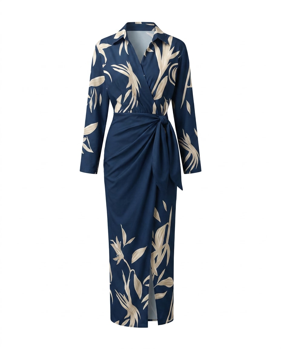 Nele Leaf Print Wrap Maxi Dress_6