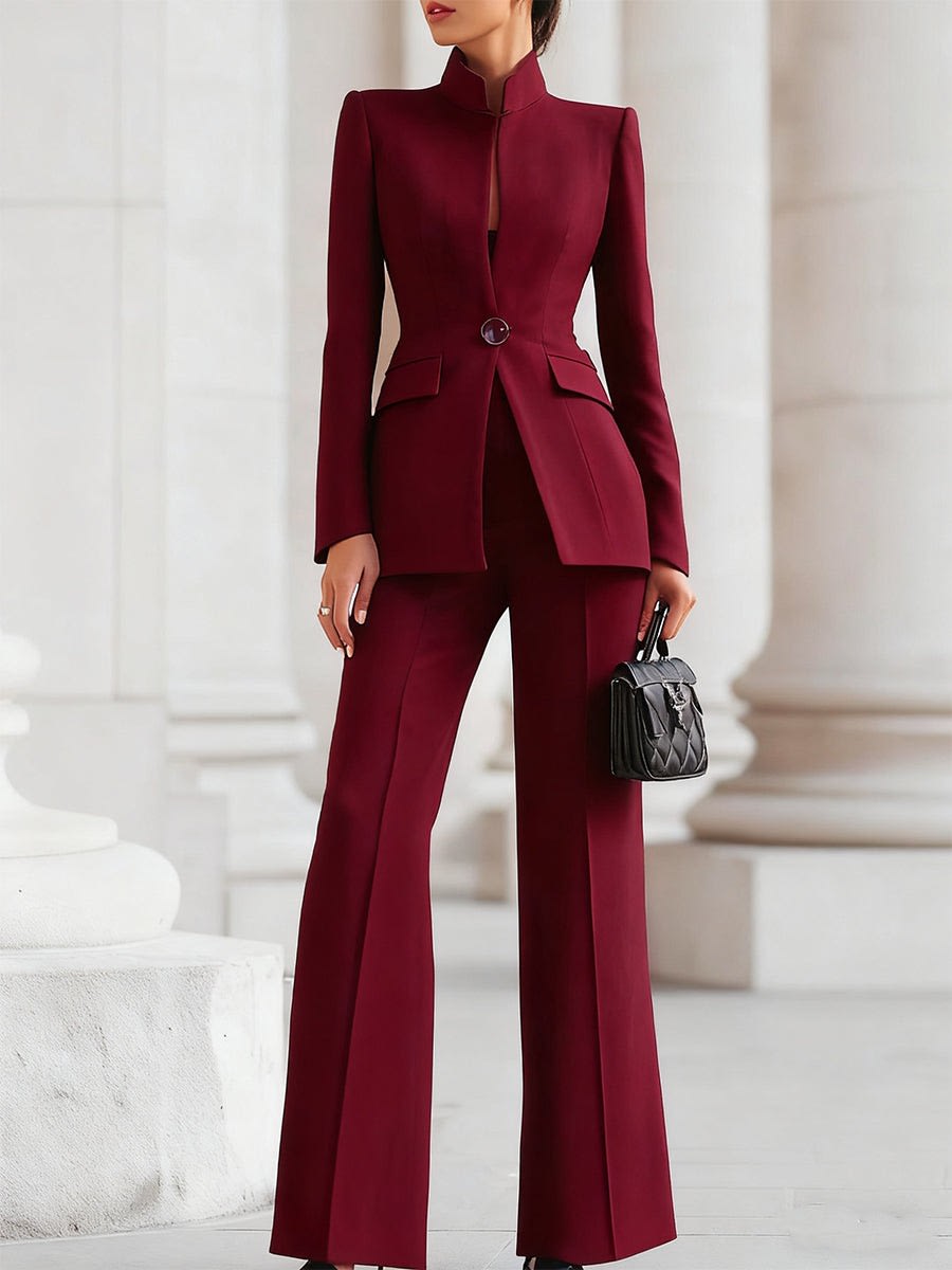 Marina Stand Collar Blazer Pant Suit_4
