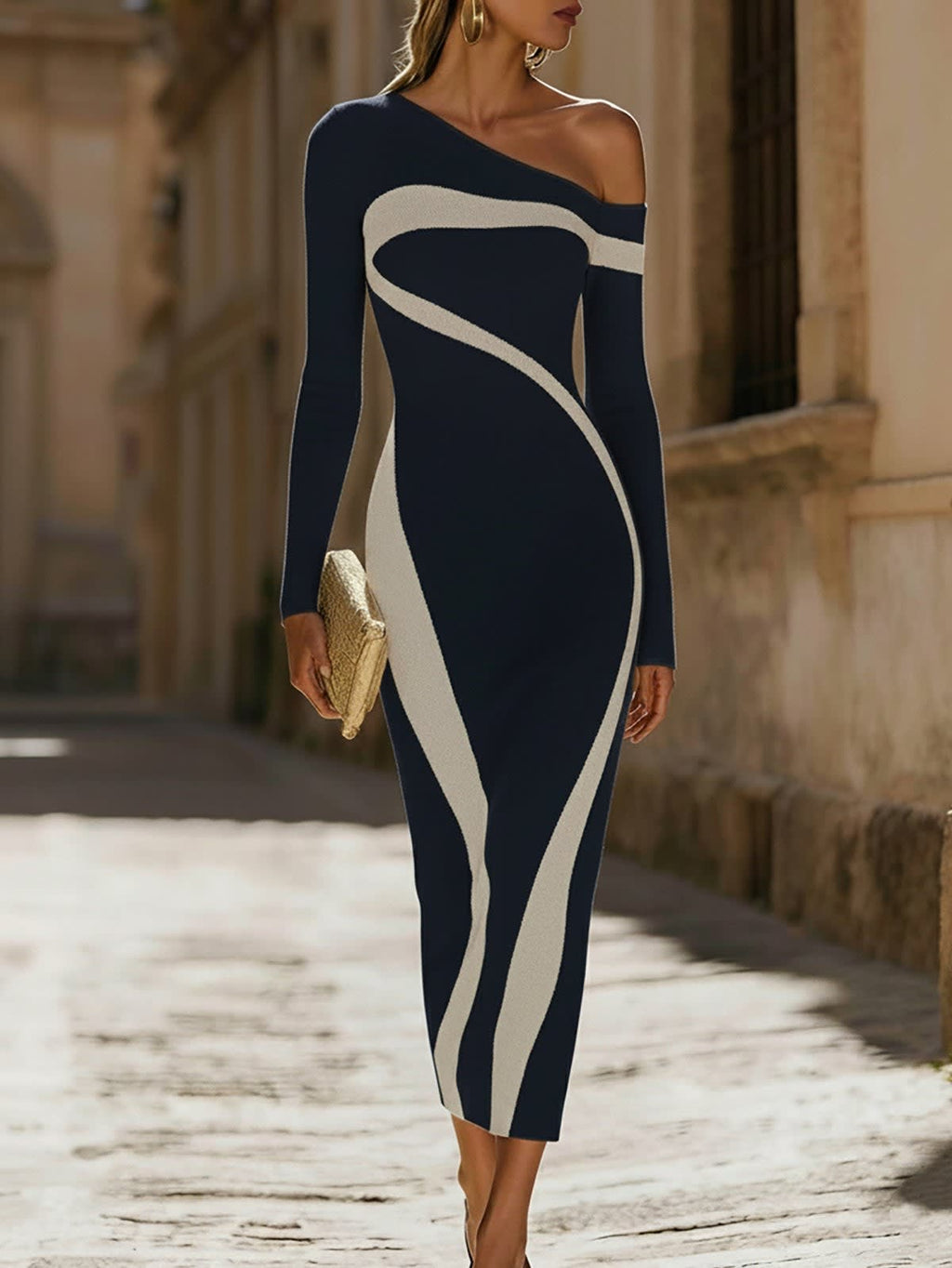 Ilse One Shoulder Knit Midi Dress_8