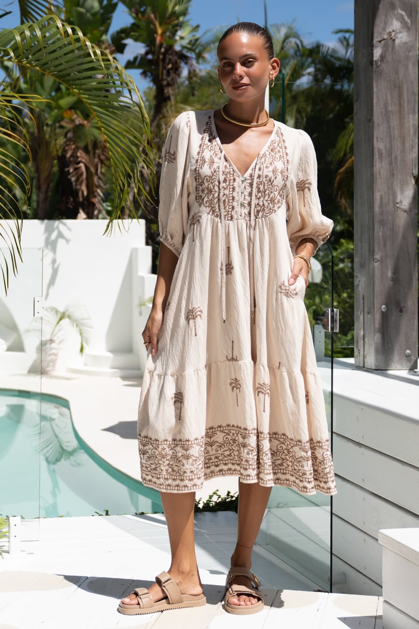 Valeria Embroidered Tiered Midi Dress_1