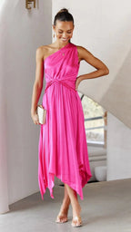 Rosa One Shoulder Pleated Midi Dress_10