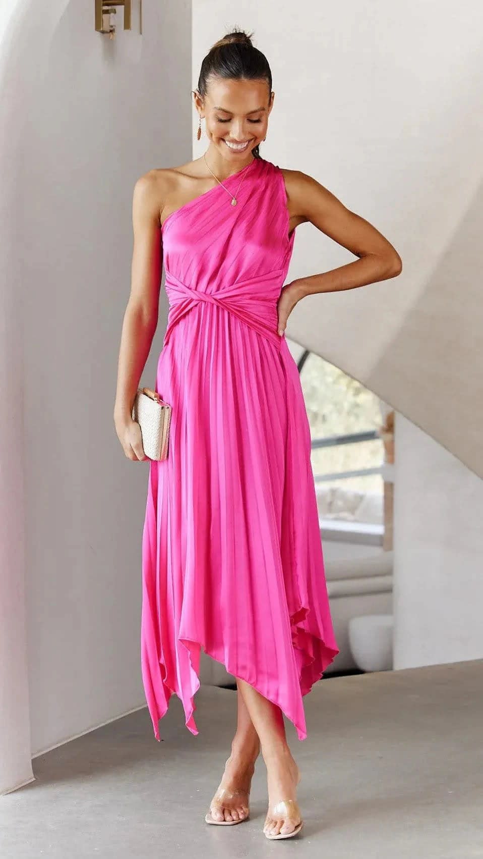Rosa One Shoulder Pleated Midi Dress_10