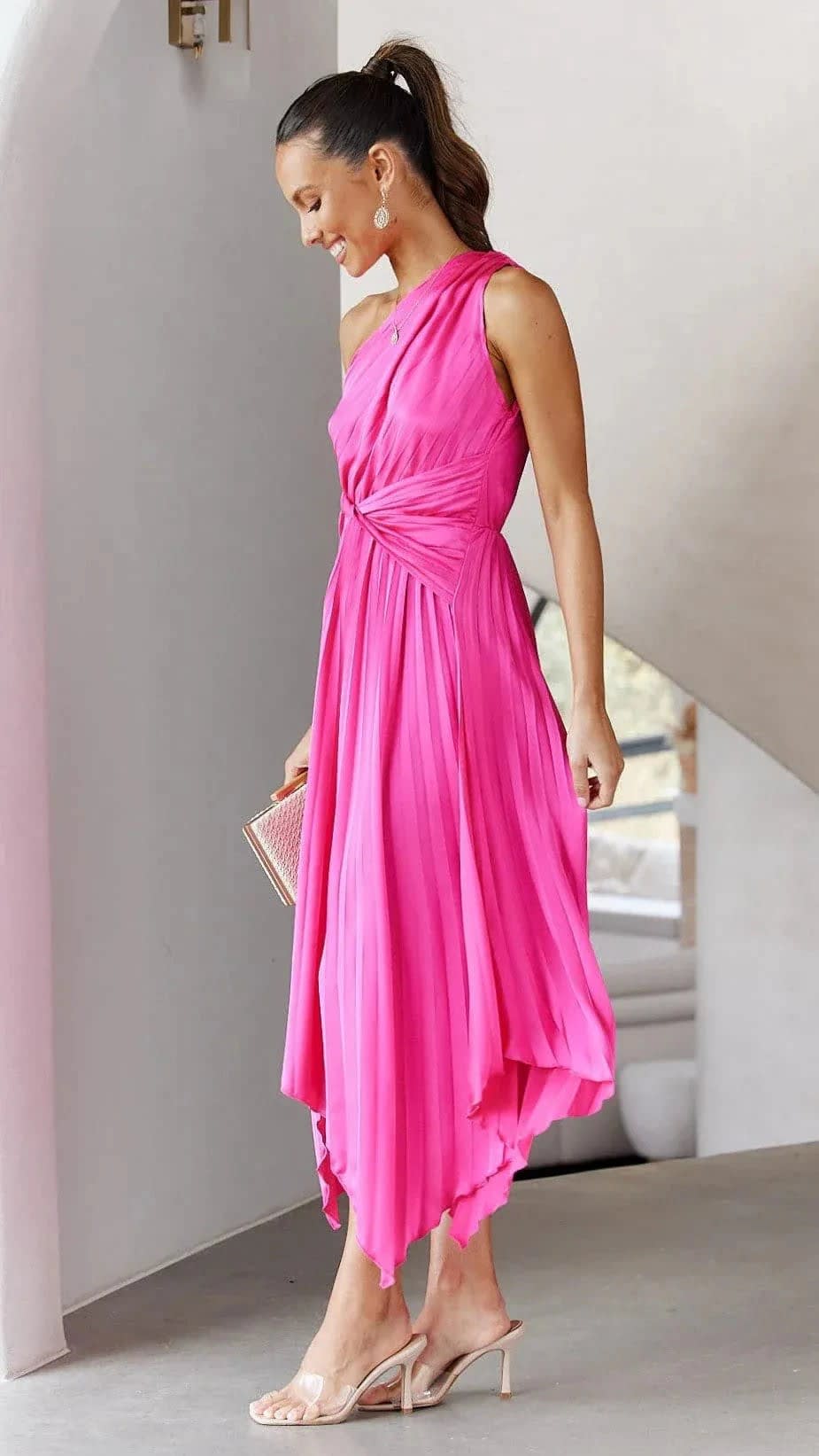 Rosa One Shoulder Pleated Midi Dress_11