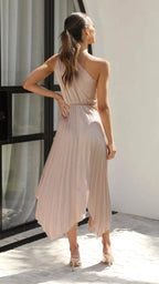 Rosa One Shoulder Pleated Midi Dress_16