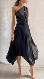 Rosa One Shoulder Pleated Midi Dress_22