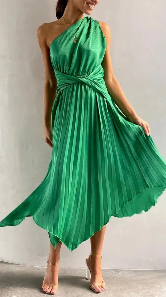 Rosa One Shoulder Pleated Midi Dress_5