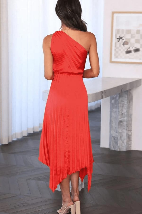 Rosa One Shoulder Pleated Midi Dress_8