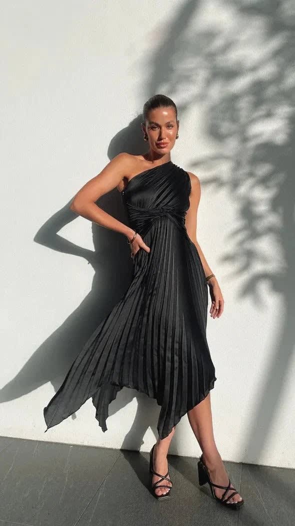 Rosa One Shoulder Pleated Midi Dress_9