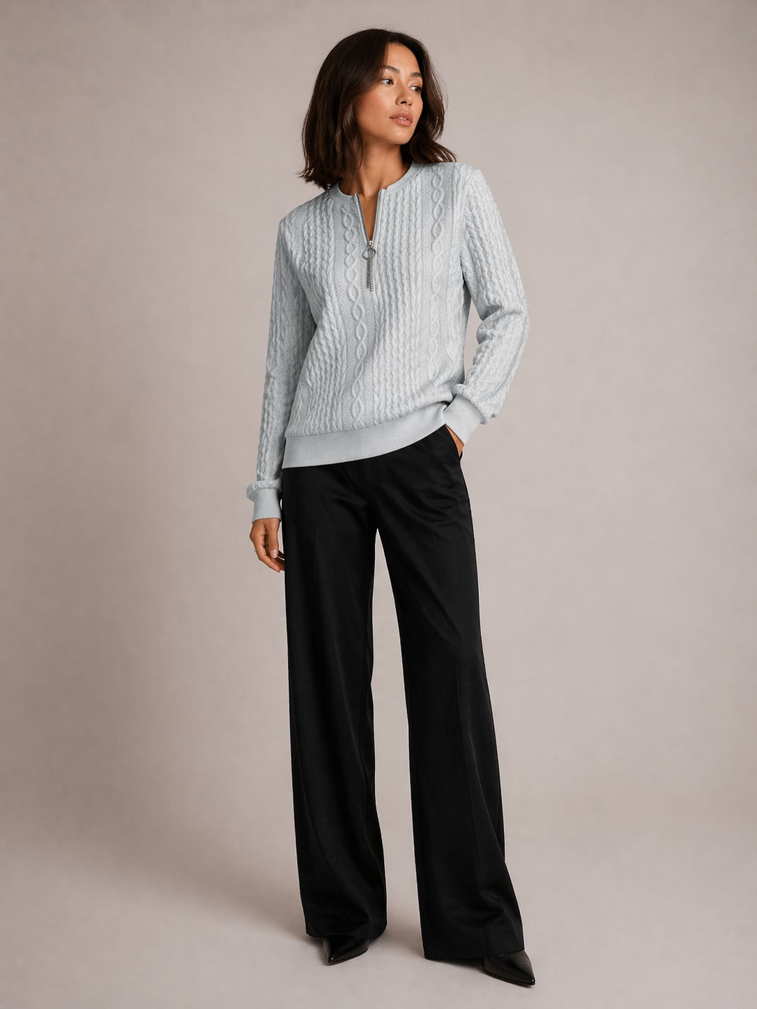 Maja Cable Texture Quarter Zip Sweatshirt_2