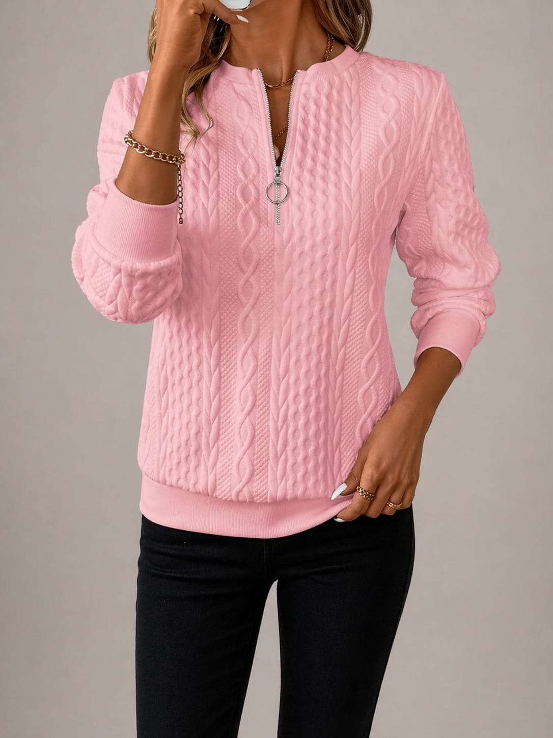 Maja Cable Texture Quarter Zip Sweatshirt_4