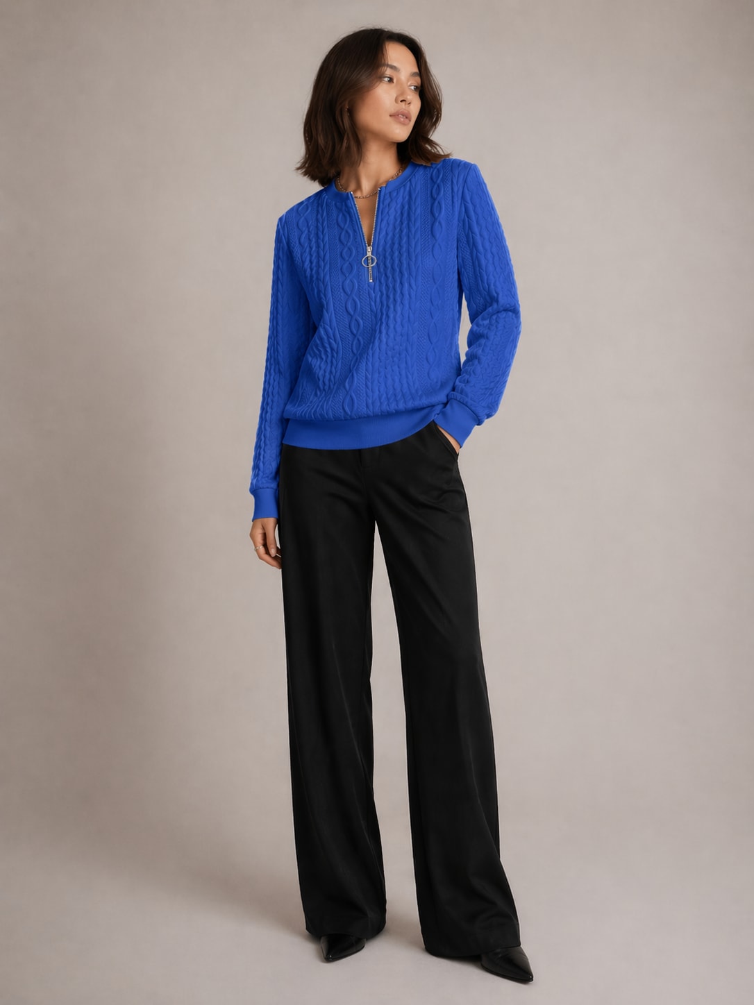 Maja Cable Texture Quarter Zip Sweatshirt_5