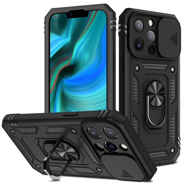 Heavy Duty iPhone Case Sliding Camera Cover Ring Stand