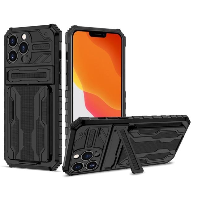 Heavy Duty iPhone Case Card Holder Kickstand